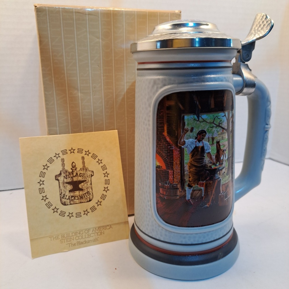 Vintage Avon Building of America "The Blacksmith" Lidded Ceramic Stein 24oz 1985